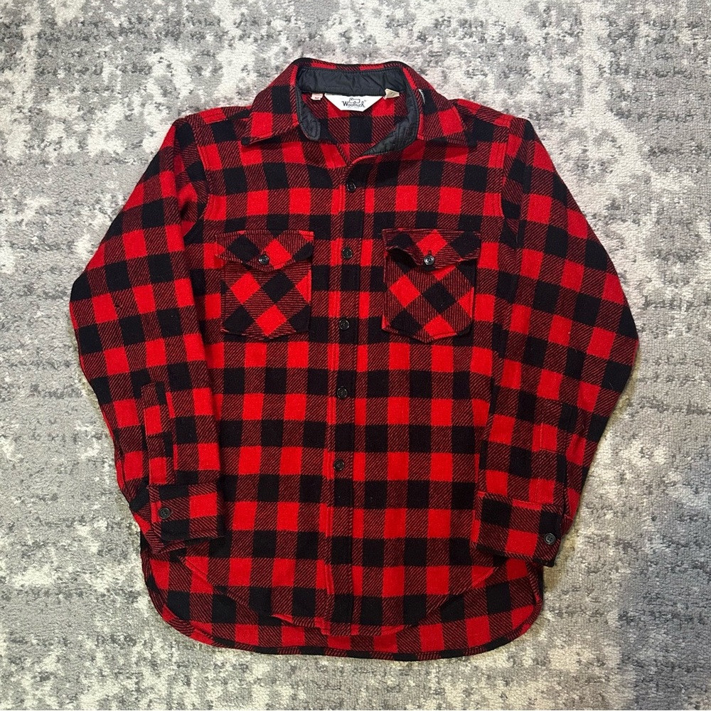 Vintage 80s Woolrich Red & Black Buffalo Plaid Wool Button Up Flannel Shirt